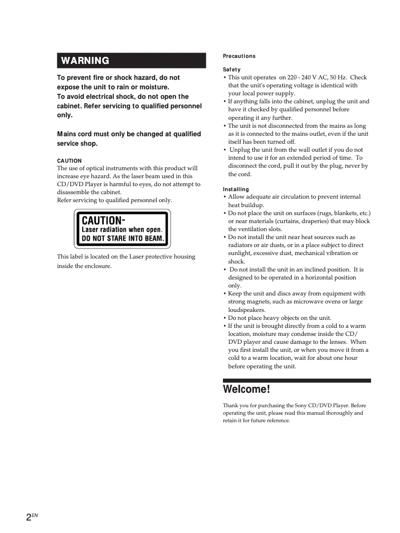 Page n°1 - Manuel utilisateur Sony DVP-S505D