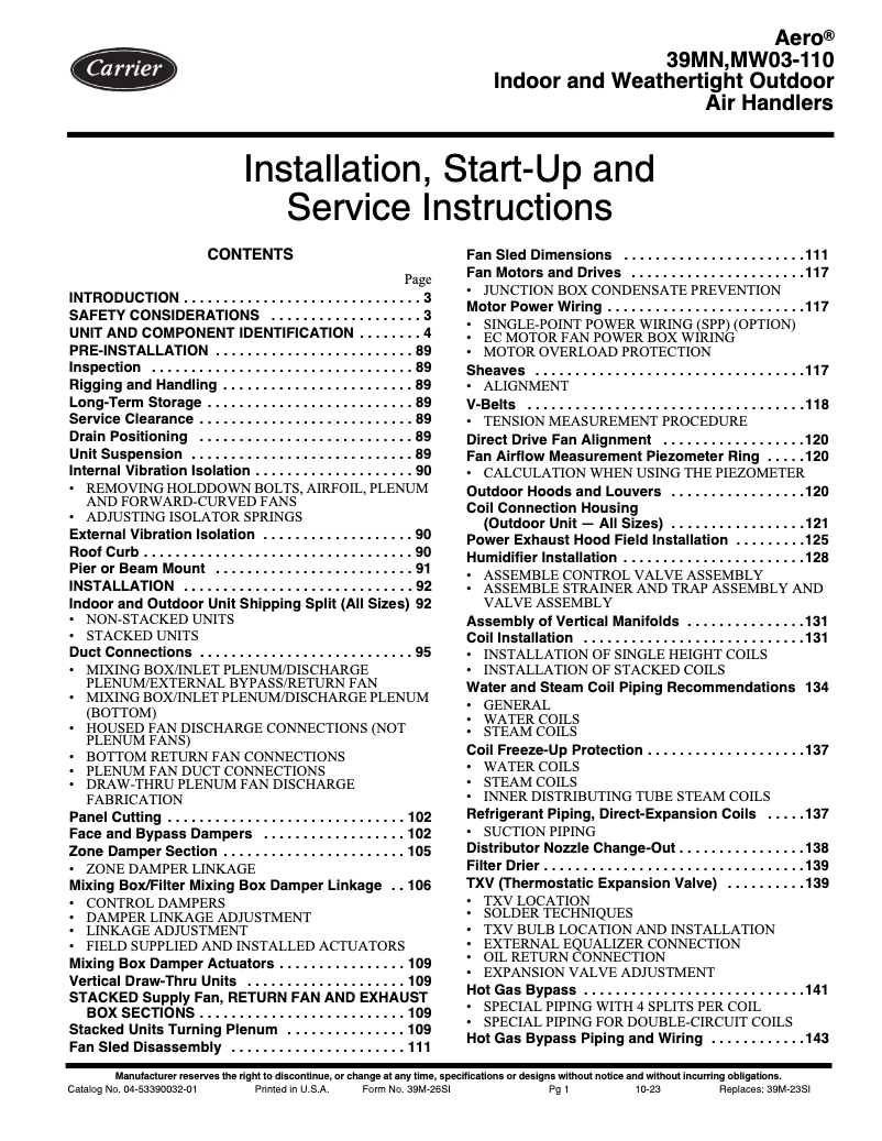 Page n°1 - Manuel utilisateur Carrier 39M