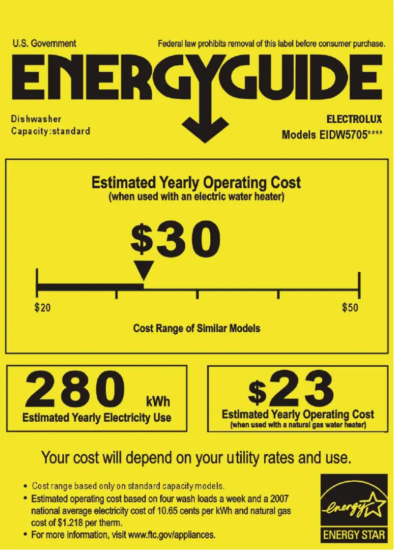 Page n°1 - Label énergétique Electrolux EIDW5705PB