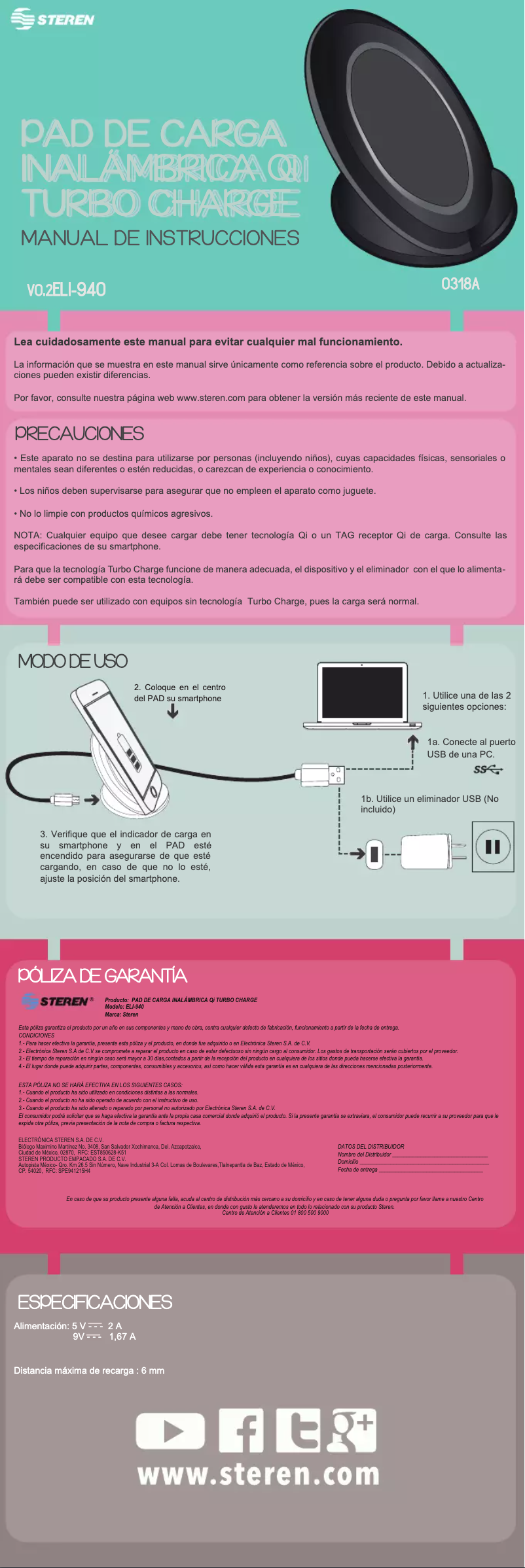 Page 1 de la notice Manuel utilisateur Steren ELI-940
