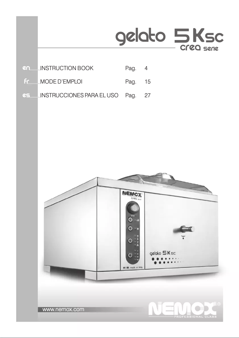 Image de la première page du manuel de l'appareil GELATO 5Ksc