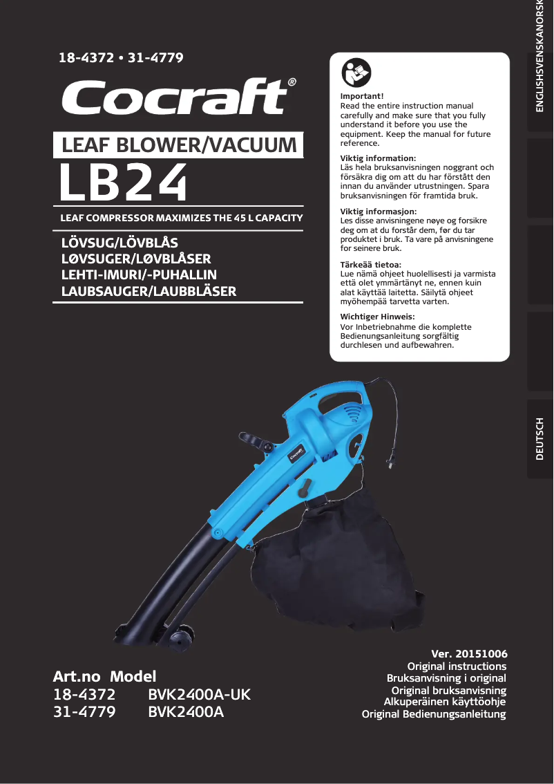 Image de la première page du manuel de l'appareil BVK2400A-UK