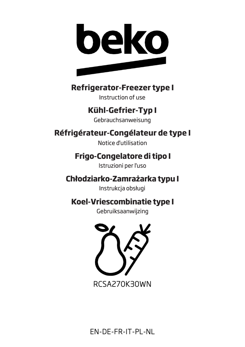Page 1 de la notice Fiche technique Beko RCSA270K30WN