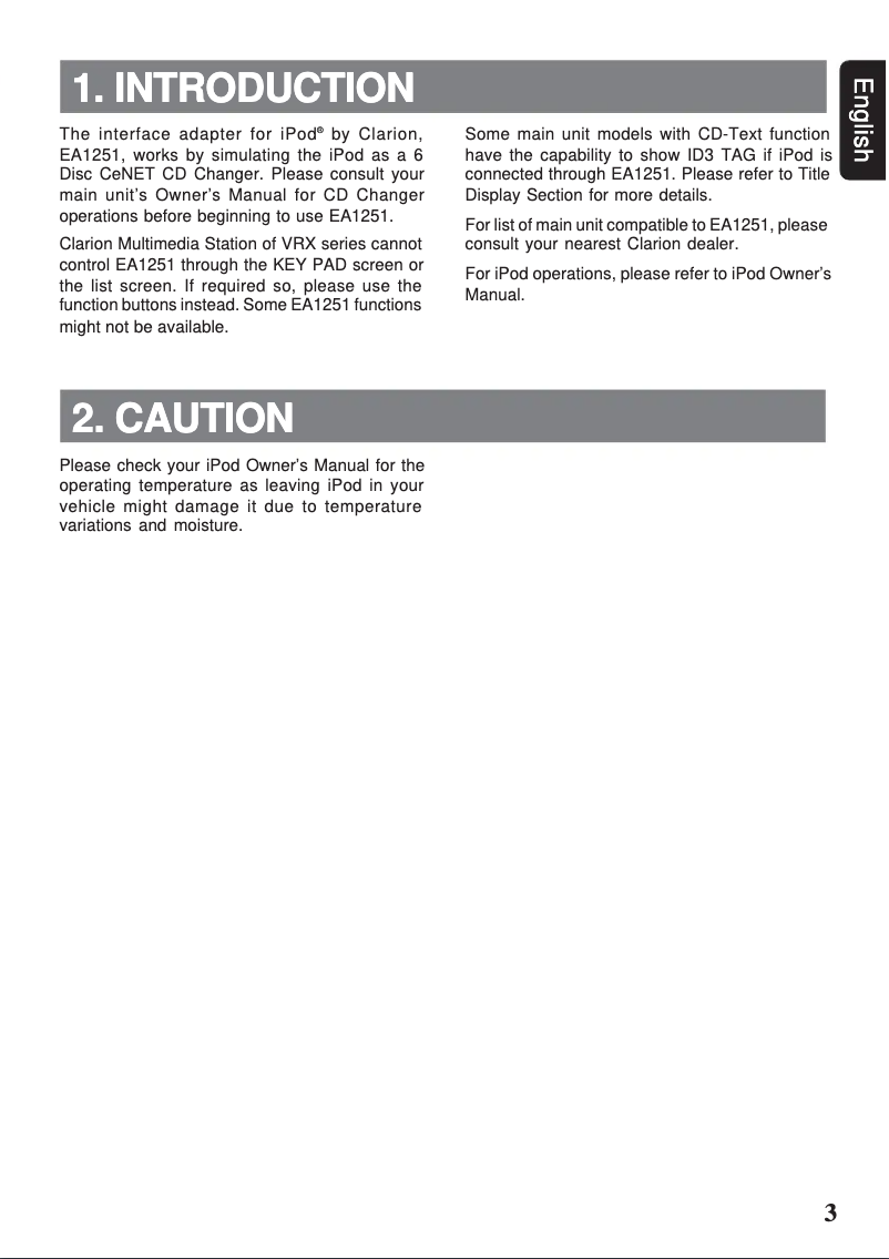 Page 1 de la notice Manuel utilisateur Clarion EA1251