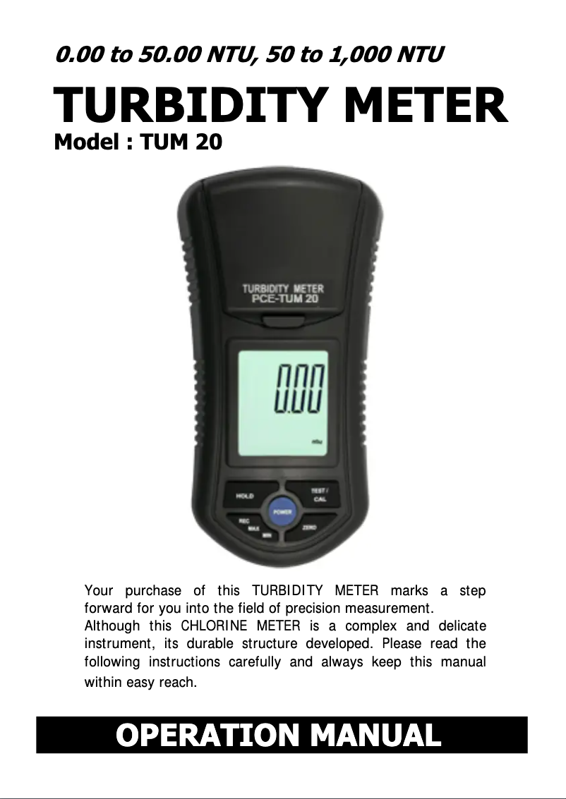 Imagen de la primera página del manual del dispositivo PCE-TUM 20