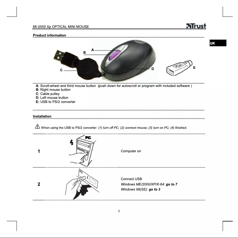 Page n°1 - Manuel utilisateur Trust MI-2550Xp