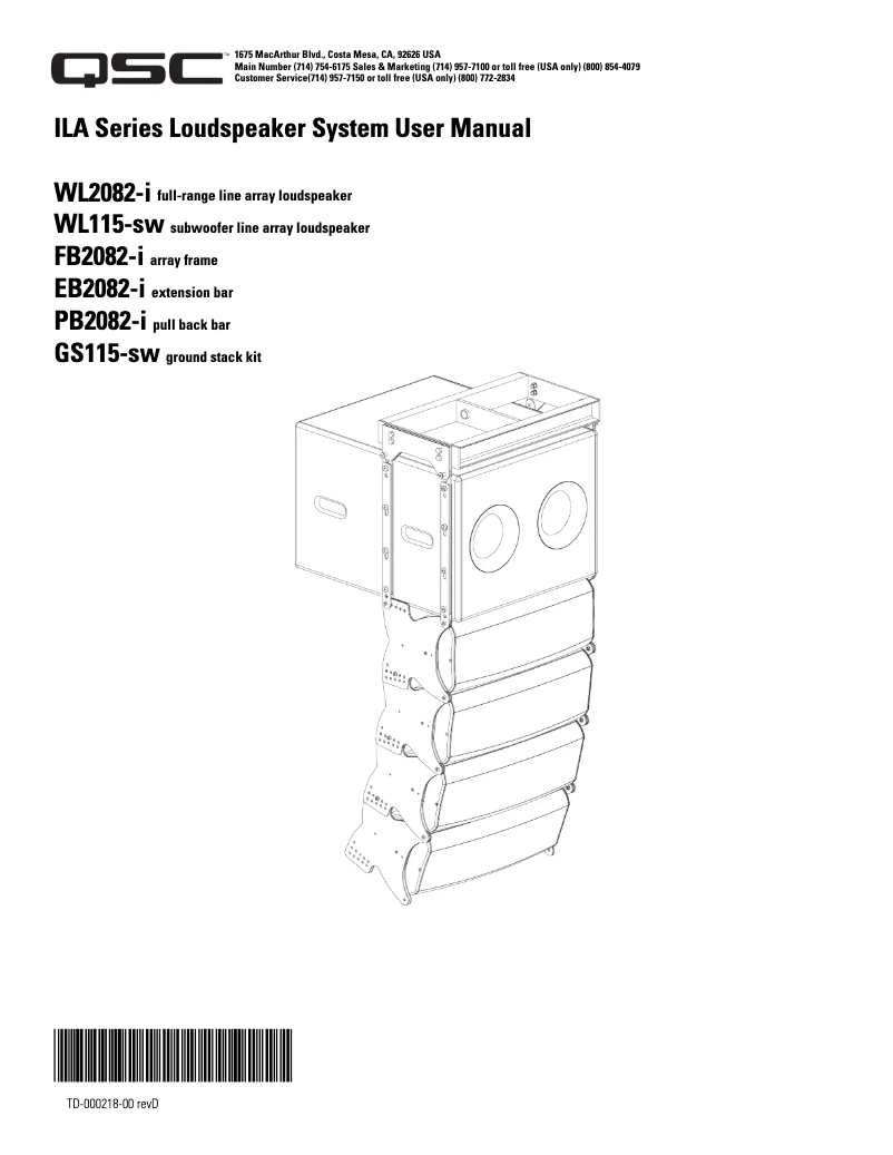 Page 1 de la notice Manuel utilisateur QSC WL115-sw