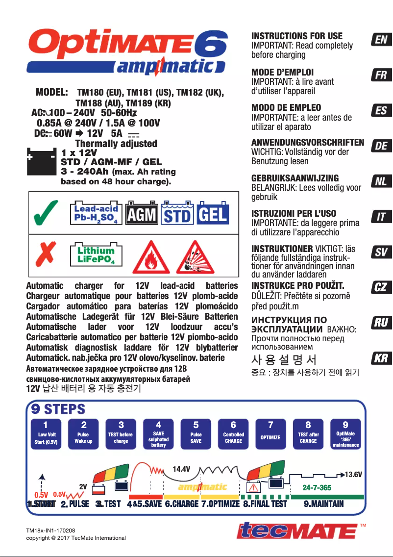 Page n°1 - Manuel utilisateur Tecmate Optimate 6 Ampmatic
