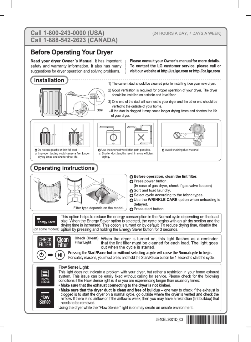 Page n°1 - Instructions / montage LG DLE6100M