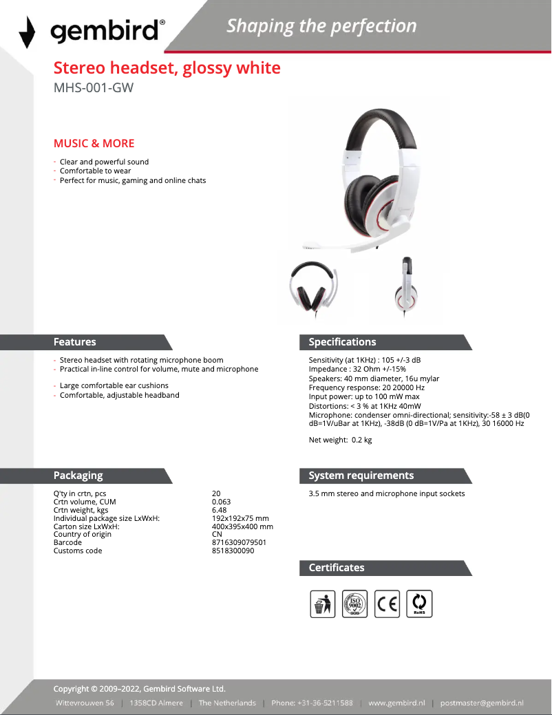 Image de la première page du manuel de l'appareil MHS-001-GW