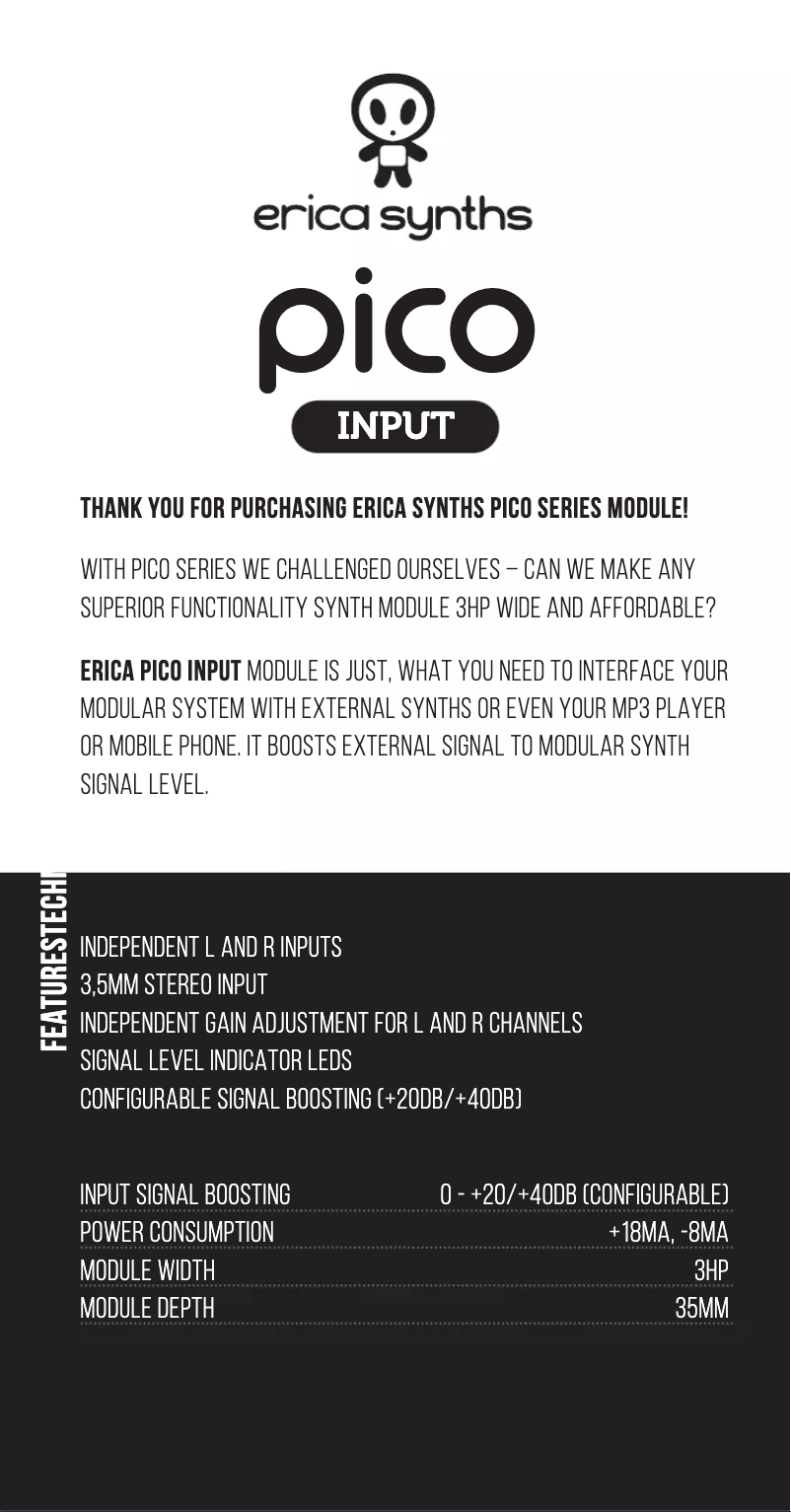 Page 1 de la notice Manuel utilisateur Erica Synths Pico Input