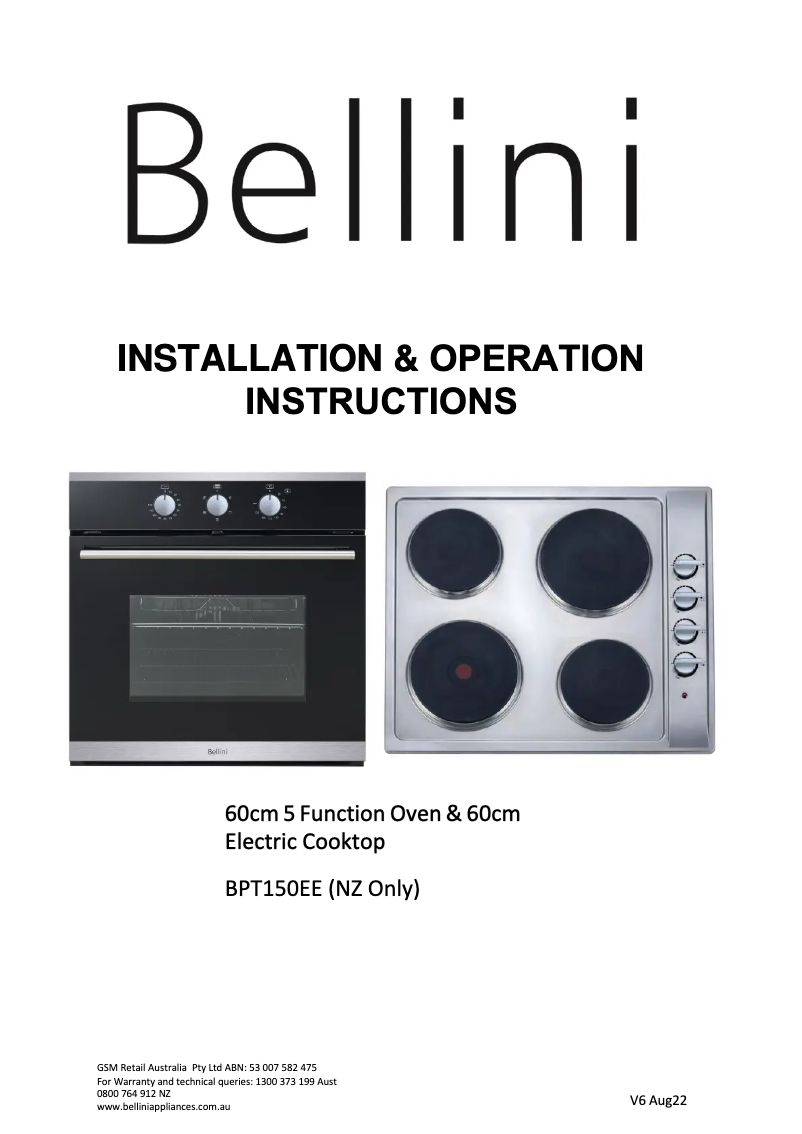 Page 1 de la notice Manuel utilisateur Bellini BPT150EE