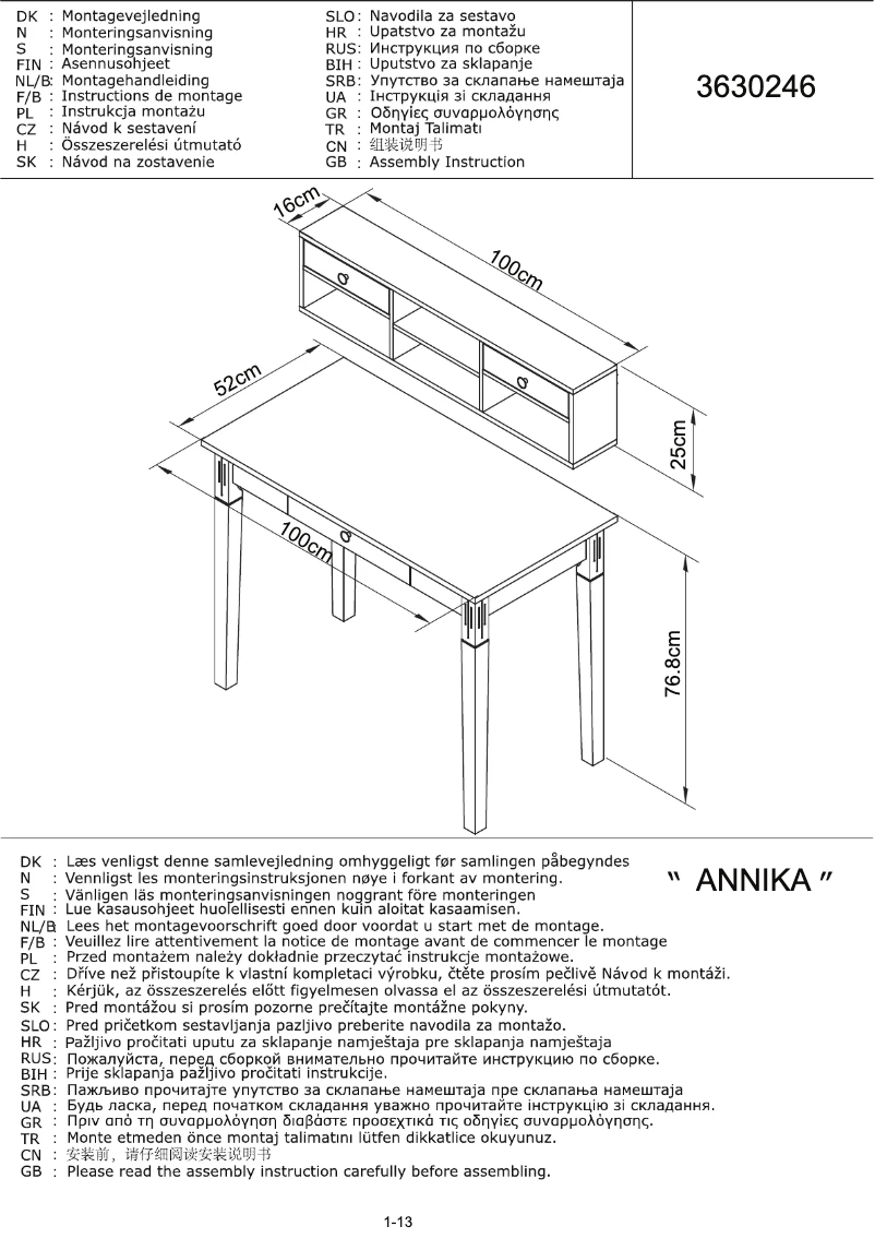 Page 1 de la notice Manuel utilisateur JYSK Aulum (100x77x52)