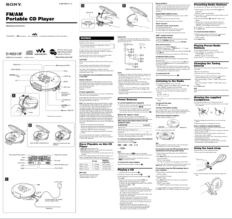 Page n°1 - Manuel utilisateur Sony Walkman D-NS313F