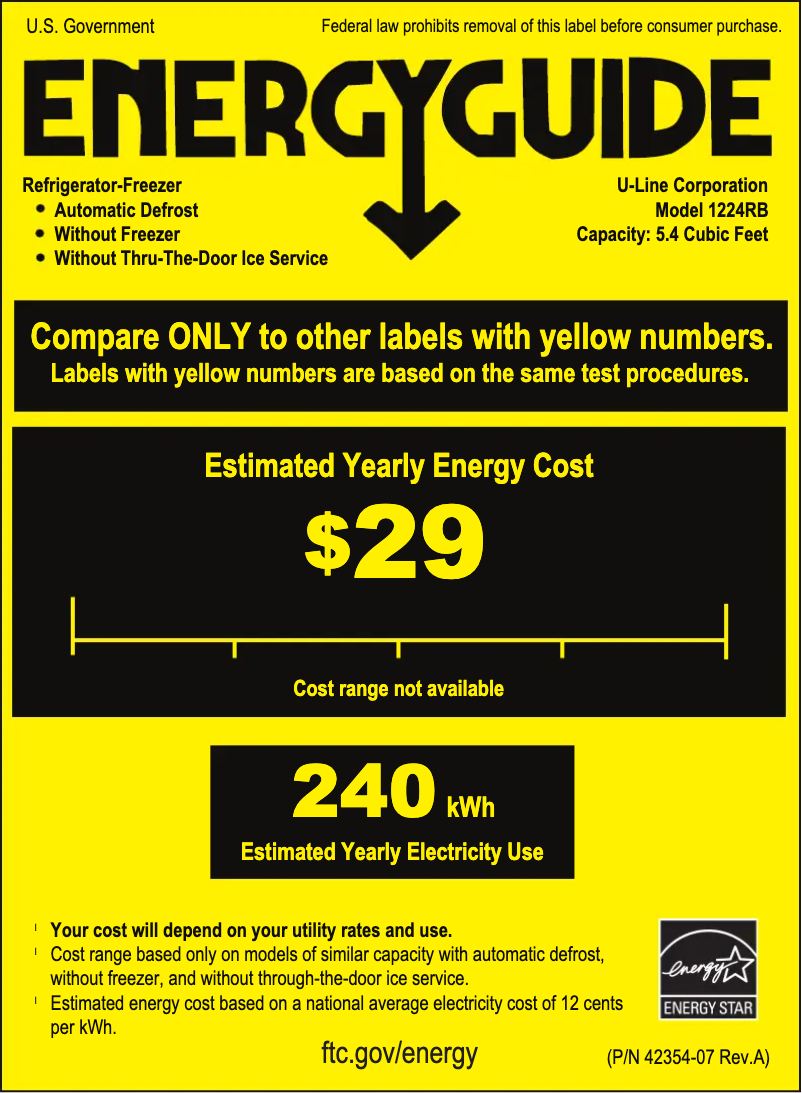 Page 1 de la notice Label énergétique U-Line U-1224ROD