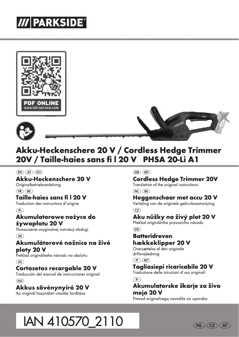 Page 1 de la notice Manuel utilisateur Parkside PHSA 20-Li A1