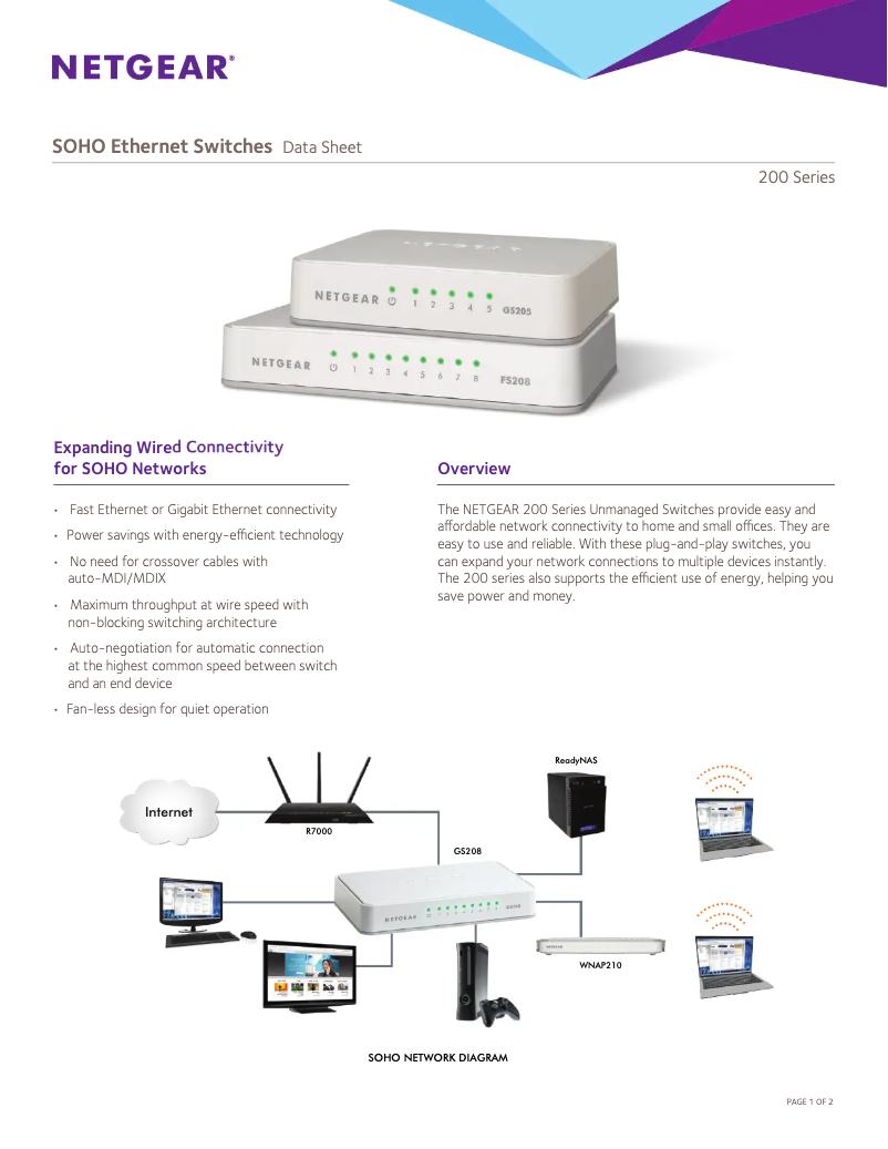 Page 1 of the manual Technical Sheet Netgear GS208