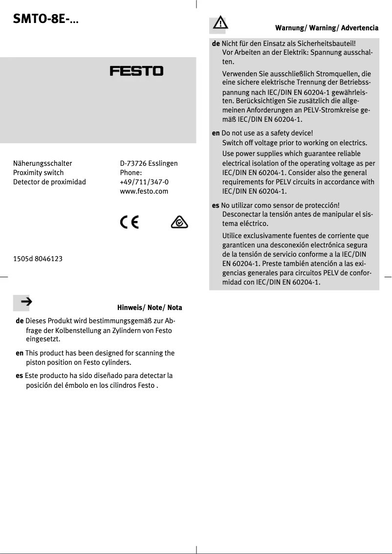 Page 1 de la notice Manuel utilisateur Festo SMTO-8E-NS-S-LED-24