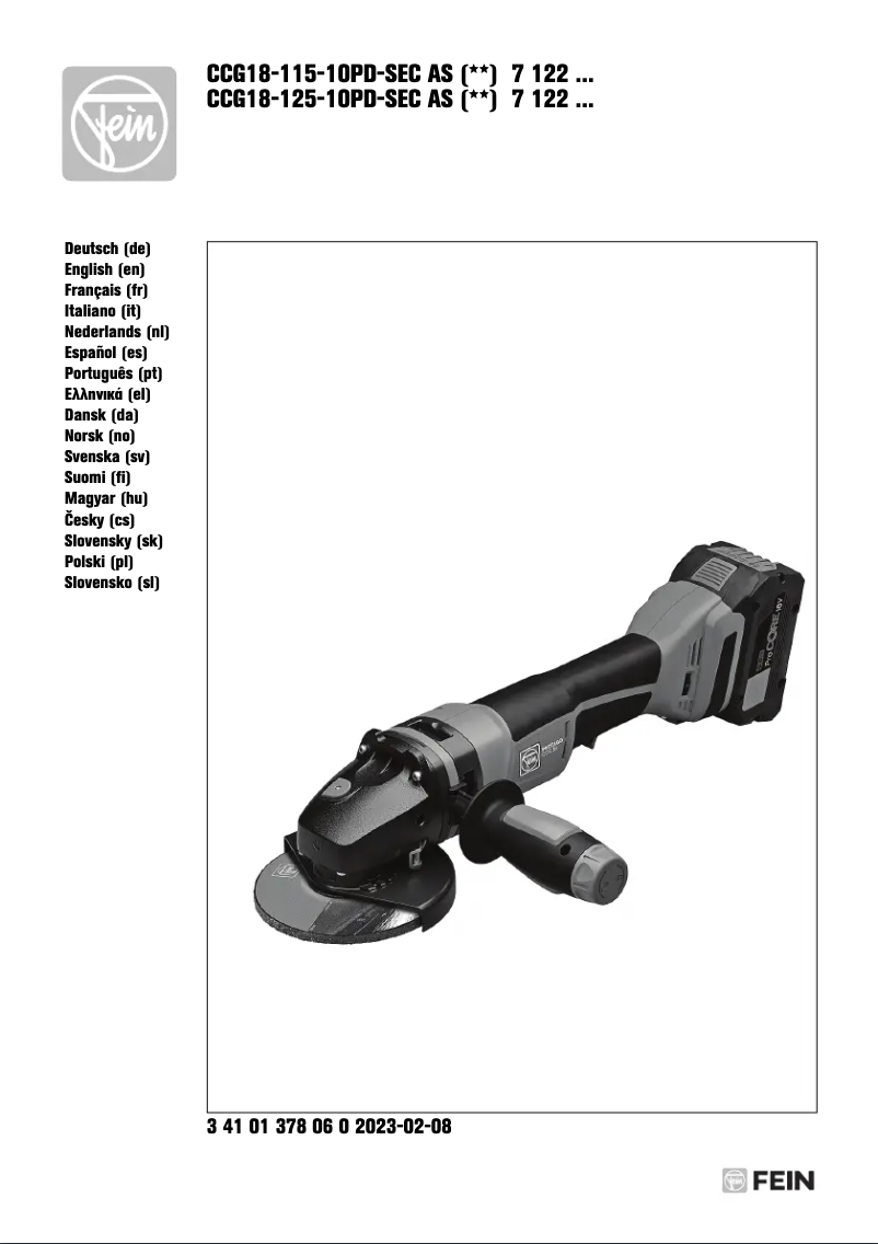 Page 1 de la notice Manuel utilisateur Fein CCG 18-125-10 PD-SEC AS
