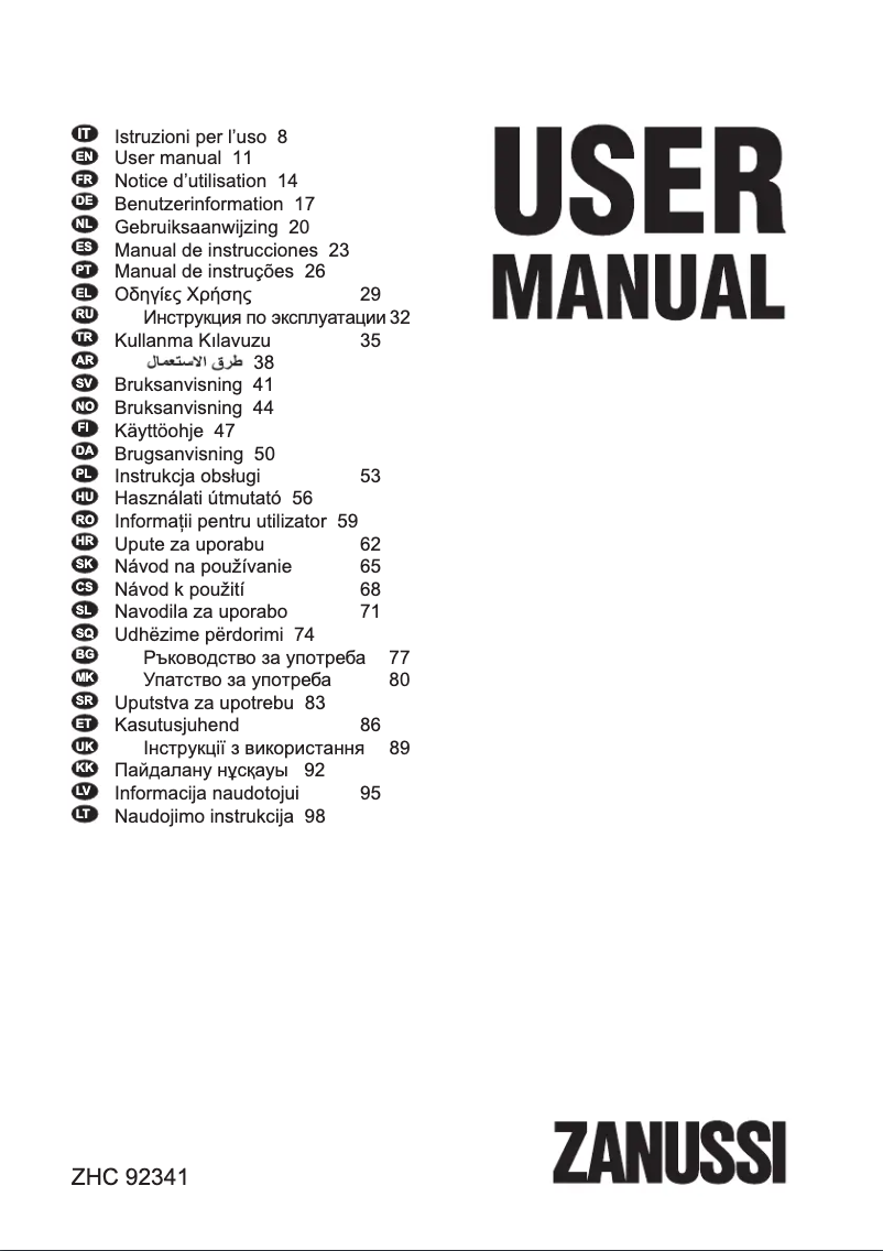 Page 1 de la notice Manuel utilisateur Zanussi ZHC92341XA