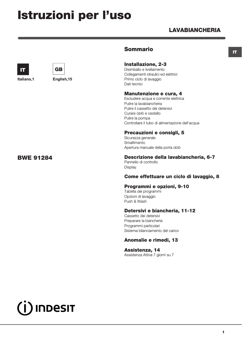 Imagen de la primera página del manual del dispositivo BWE 91284X WSSS IT