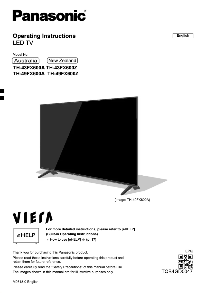 Image de la première page du manuel de l'appareil TH-43FX600A