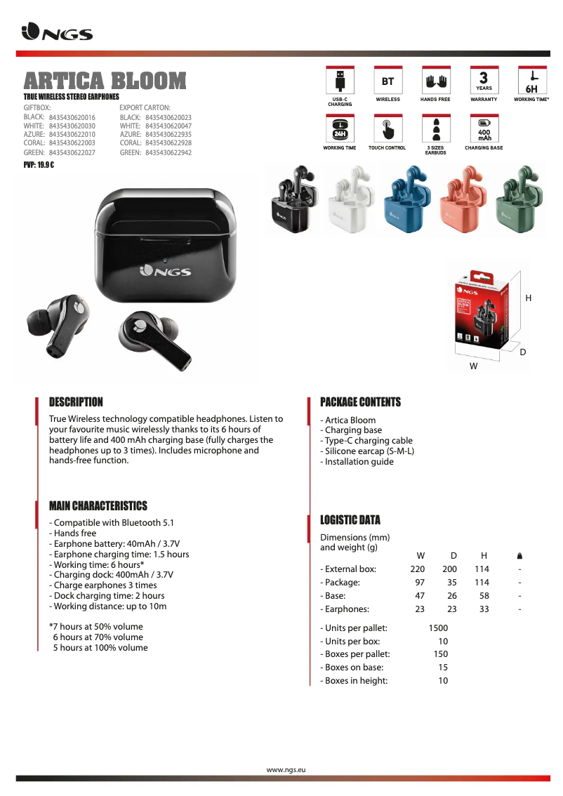 Page 1 de la notice Fiche technique NGS Artica Bloom