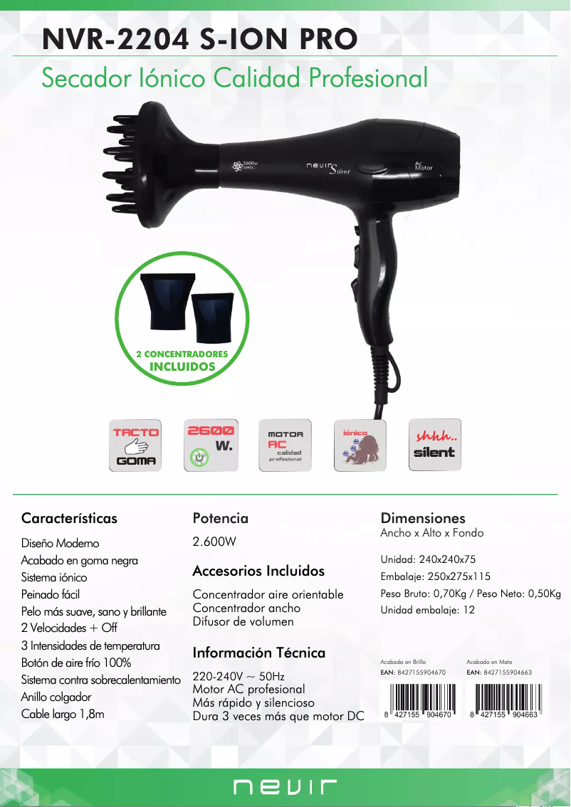 Page 1 de la notice Manuel utilisateur Nevir NVR-2204 S-ION PRO