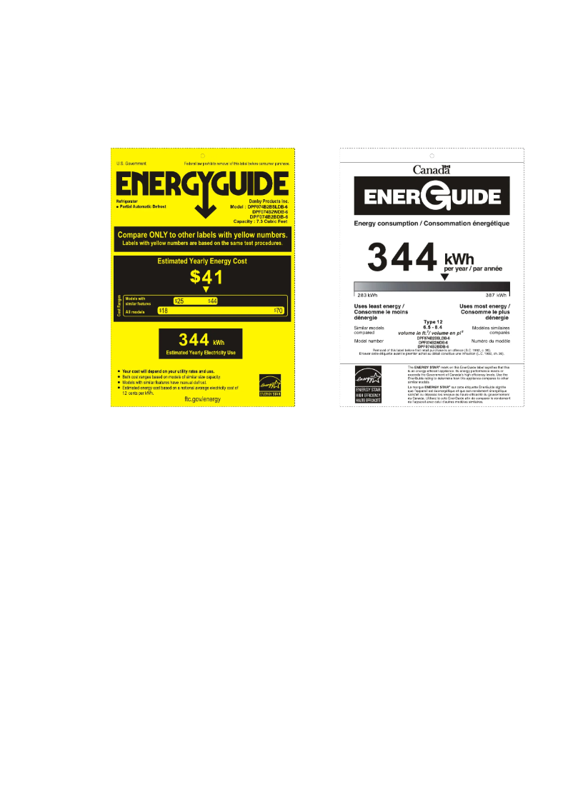 Page n°1 - Label énergétique Danby DPF074B2WDB-6