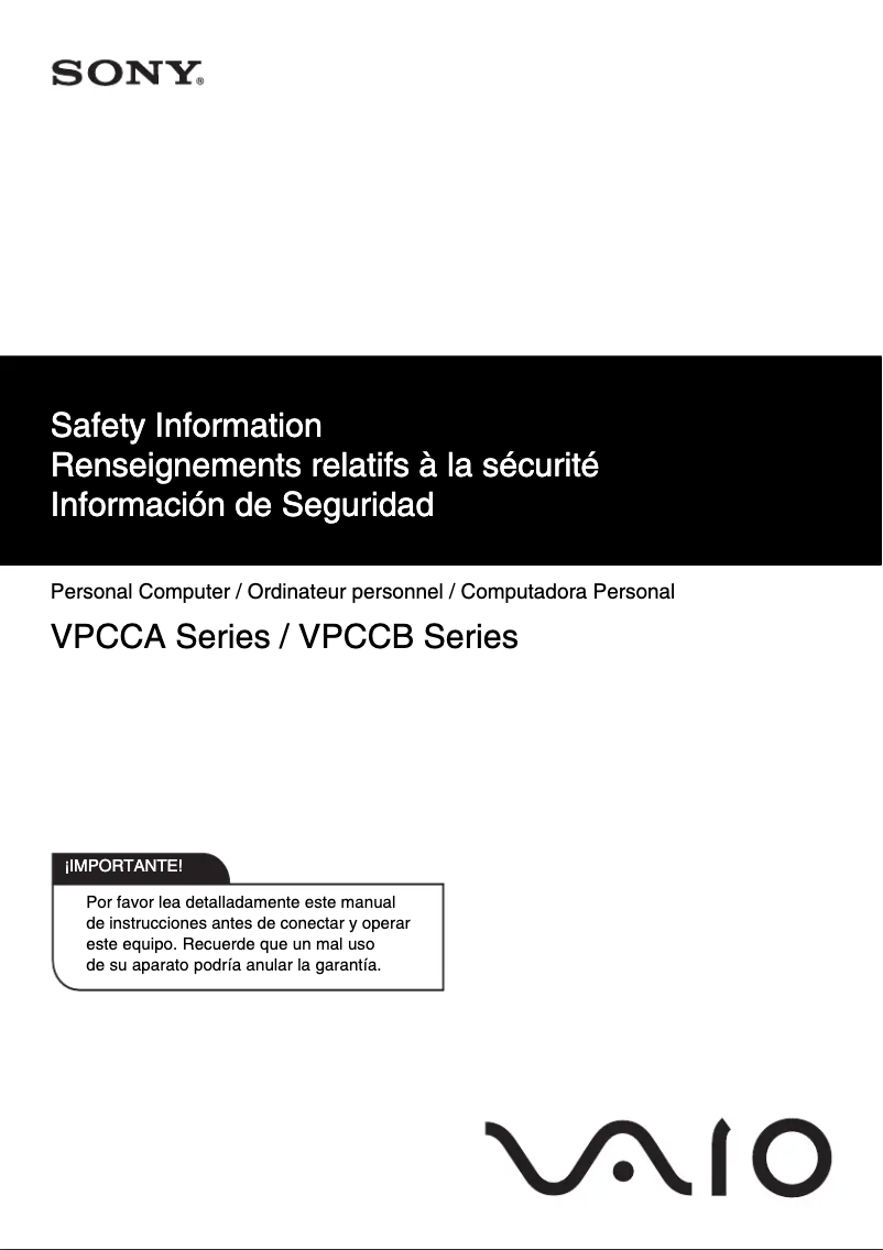 Page n°1 - Instructions de sécurité Sony Vaio VPCCA23FX
