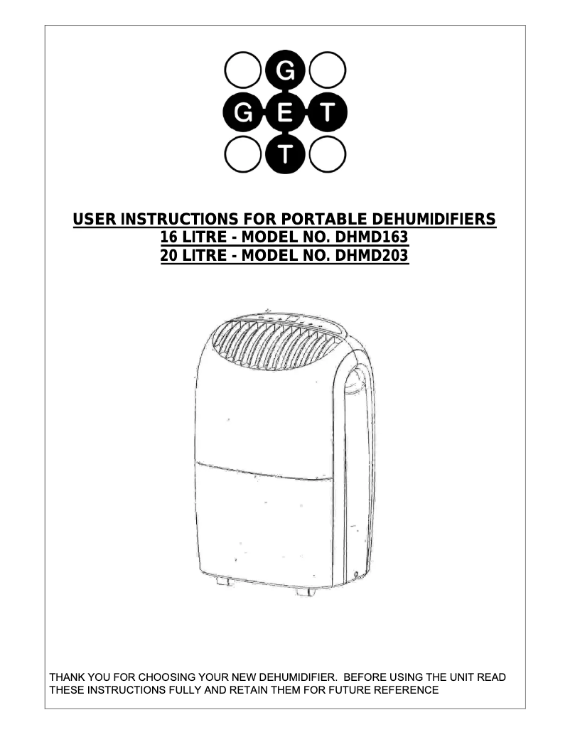 Page 1 de la notice Manuel utilisateur GET DHMD163