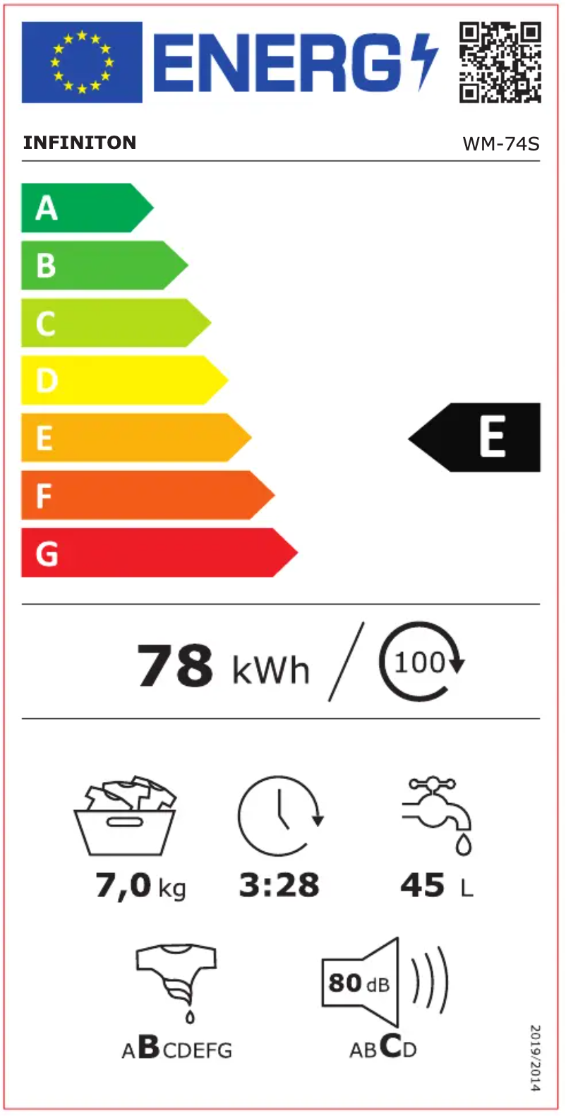 Page n°1 - Label énergétique Infiniton WM-74S