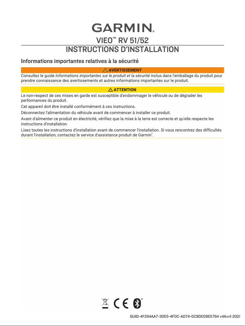 Page n°1 - Guide d'installation Garmin Vieo RV 752