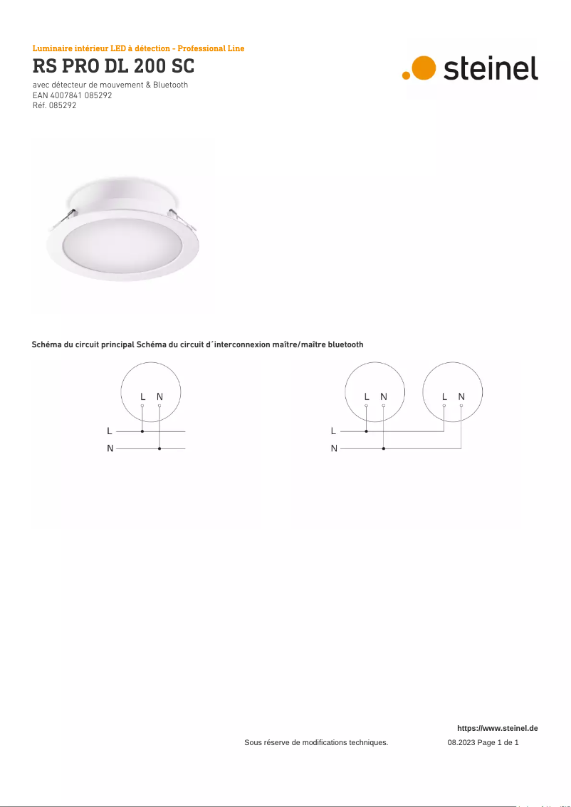 Page 1 de la notice Schéma de câblage Steinel RS PRO DL 200 SC