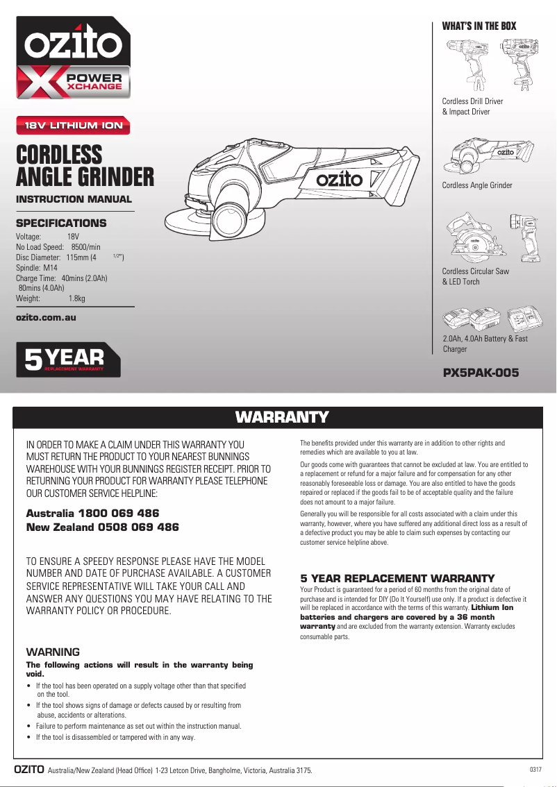 Image de la première page du manuel de l'appareil PX5PAK-005