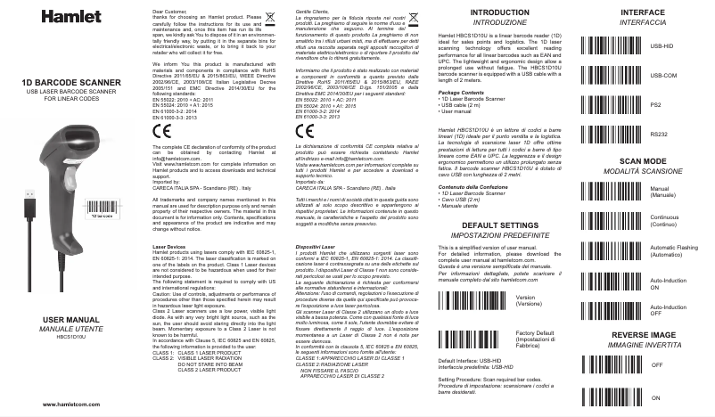 Page n°1 - Manuel utilisateur Hamlet HBCS1D10U