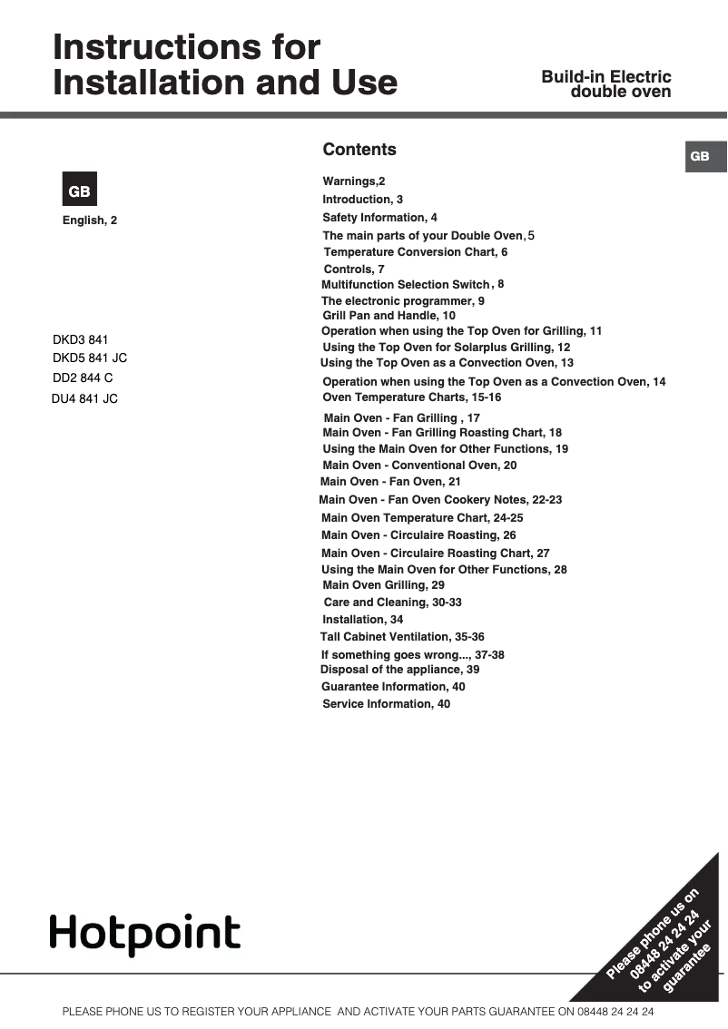 Page n°1 - Mode d'emploi Hotpoint DD2 844 C IX