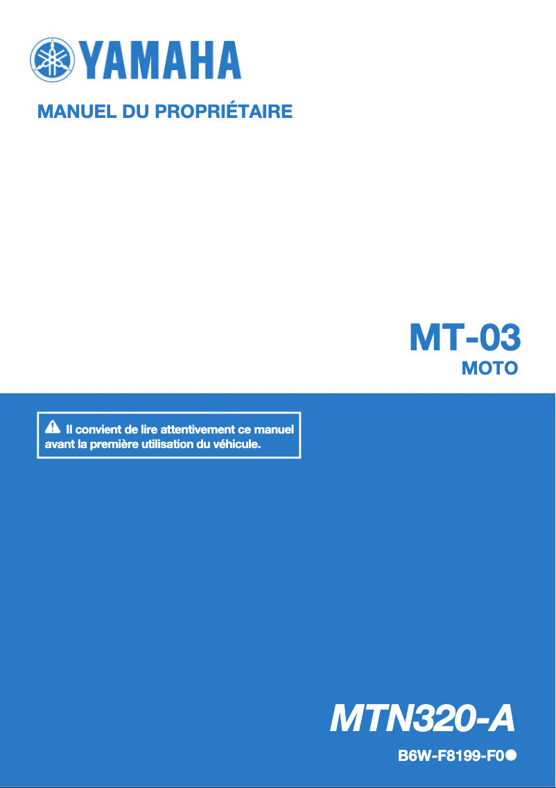 Page 1 de la notice Manuel utilisateur Yamaha MT-03 (2020)
