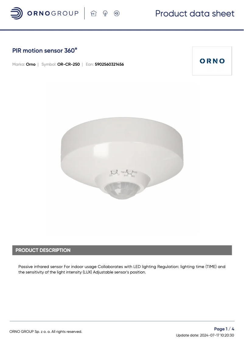 Página 1 del manual Ficha técnica ORNO OR-CR-250