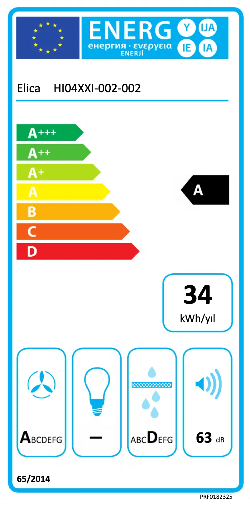 Page 1 de la notice Label énergétique Elica NikolaTesla Prime S+ PRF0182325