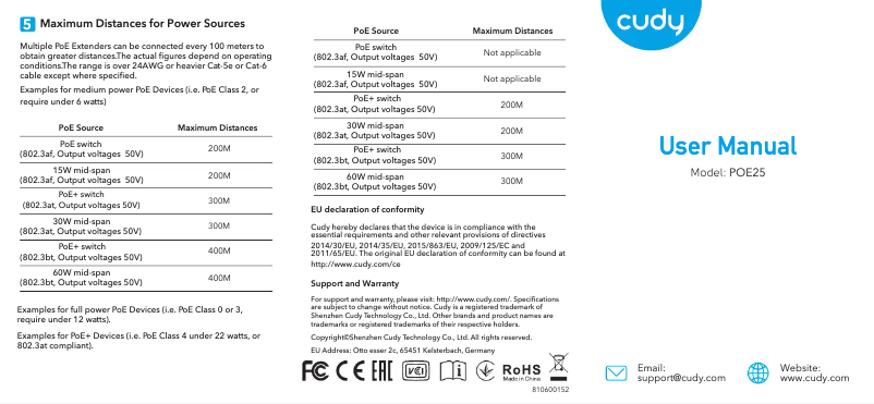 Page 1 de la notice Manuel utilisateur Cudy POE25