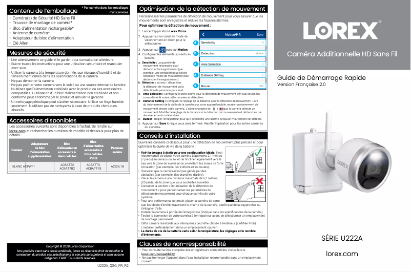 Page 1 de la notice Guide de démarrage rapide Lorex U222AA