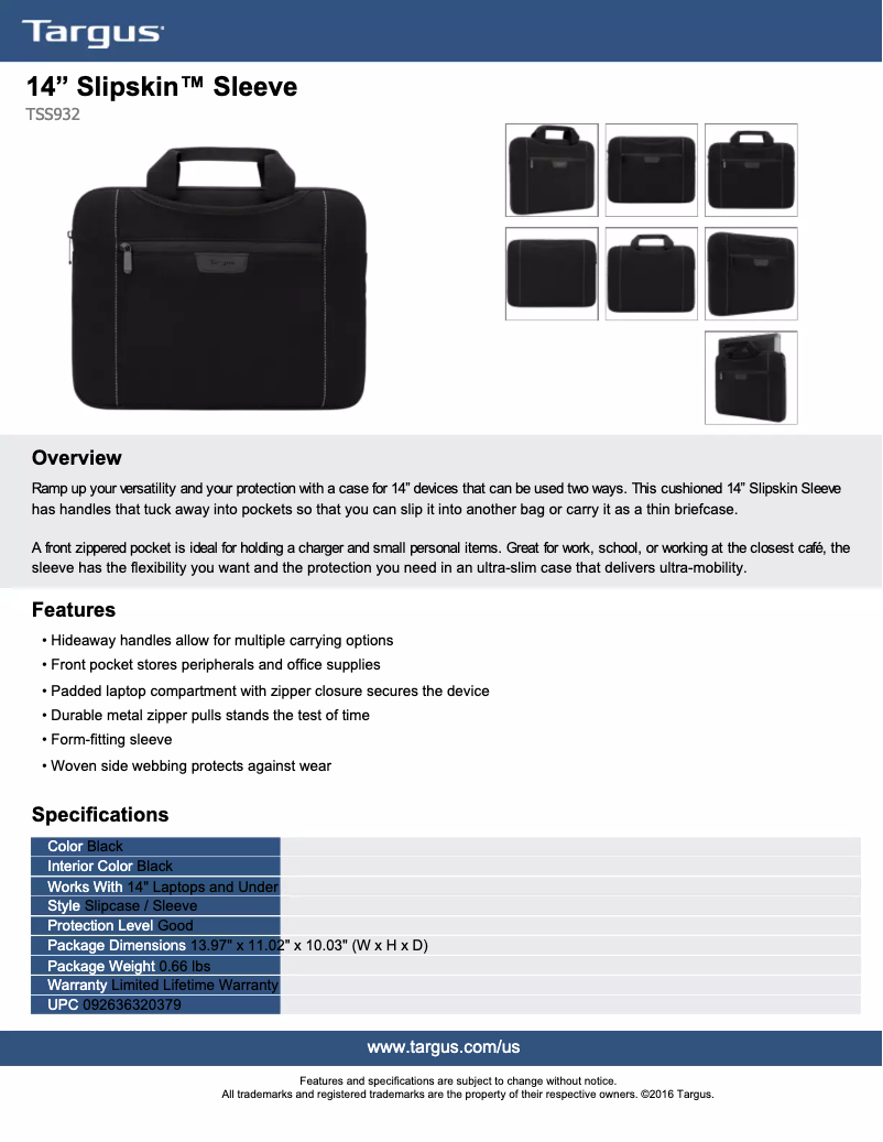 Page 1 de la notice Manuel utilisateur Targus Slipskin