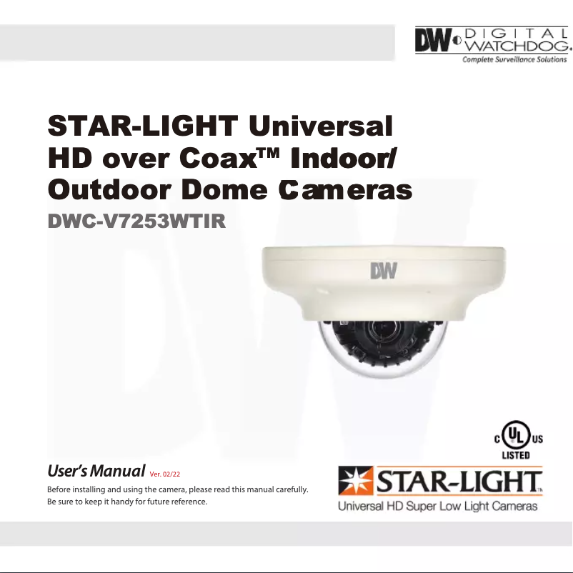 Page n°1 - Manuel utilisateur Digital Watchdog Star-Light DWC-V7253WTIR