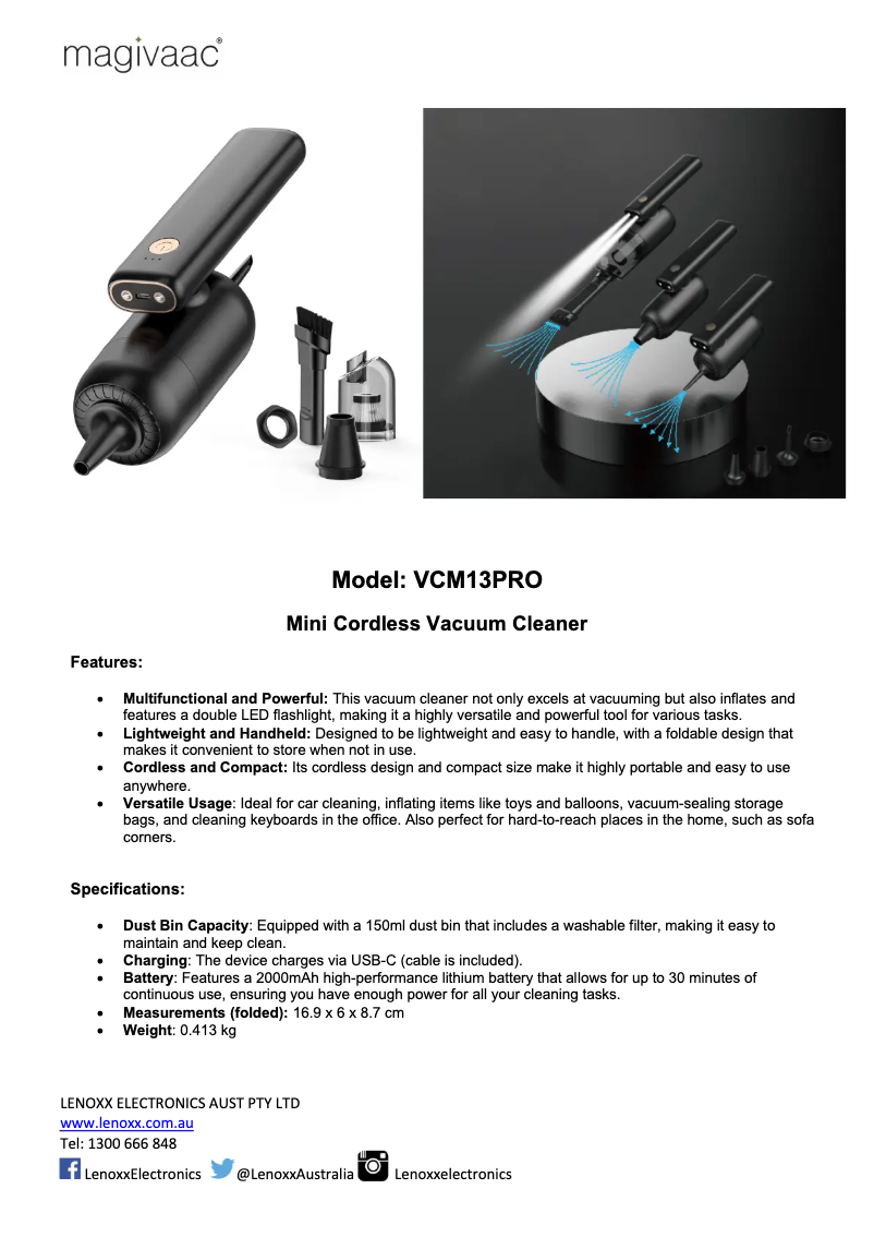 Página 1 del manual Ficha técnica Magivaac VCM13PRO