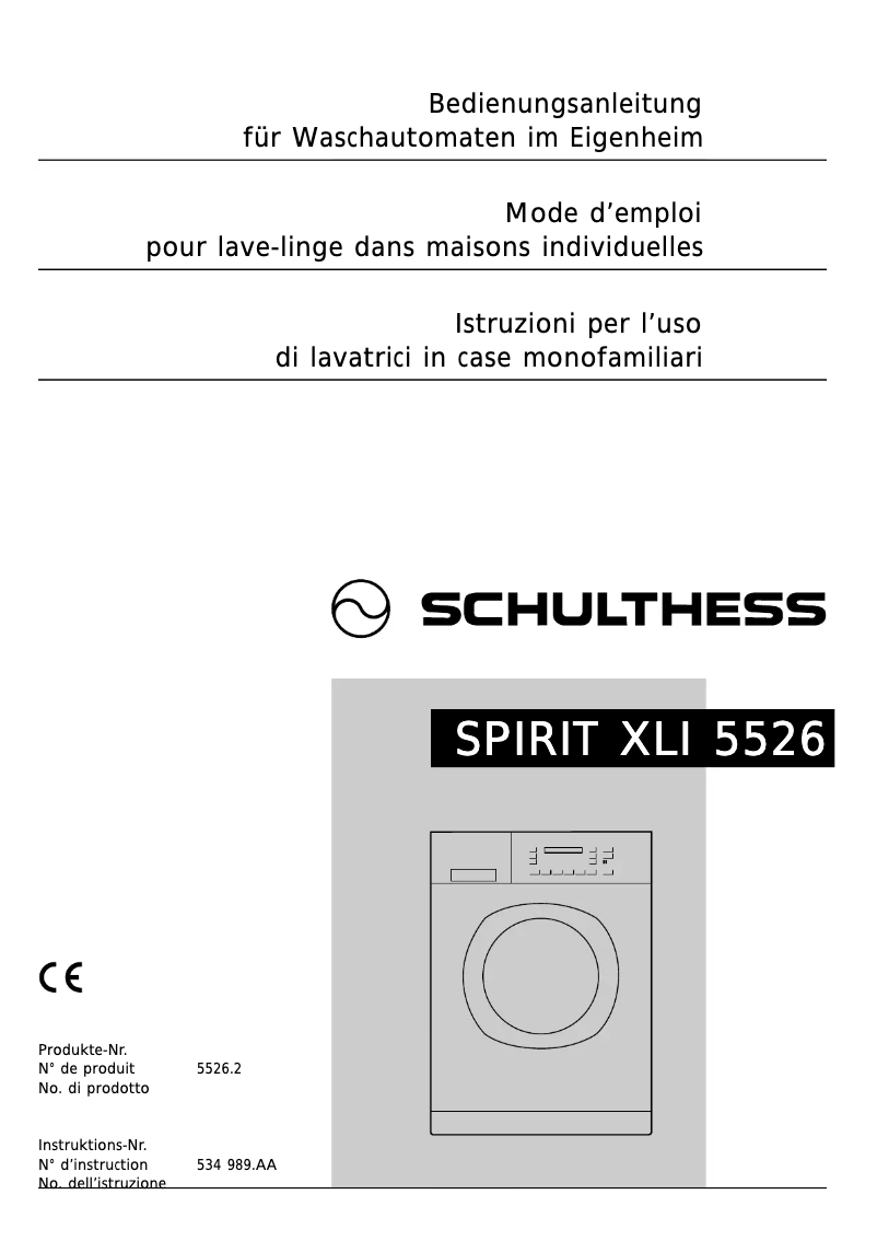 Page n°1 - Manuel utilisateur Schulthess Spirit XLI 5526