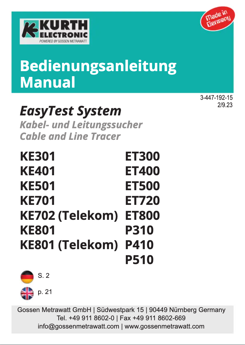 Page n°1 - Manuel utilisateur Kurth Electronic KE701