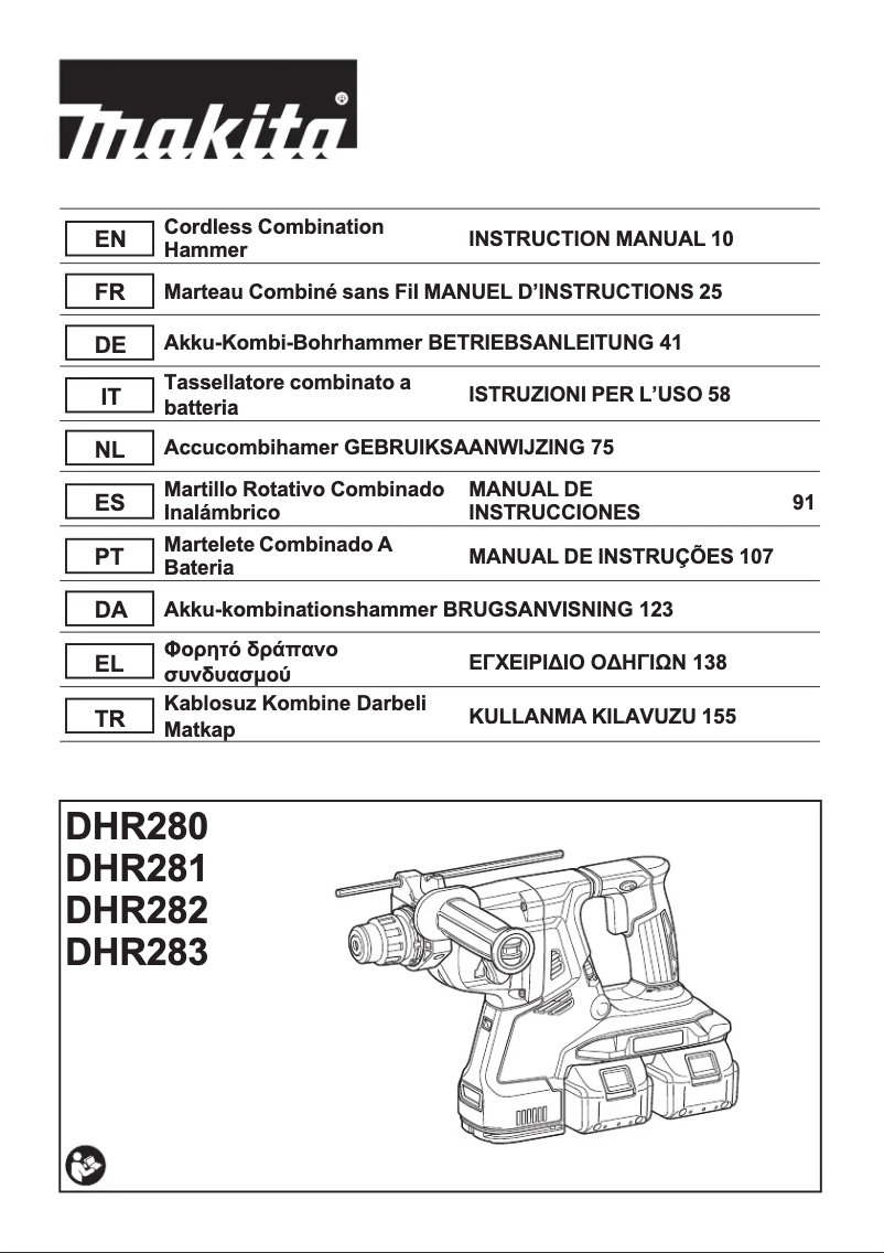 Page 1 de la notice Manuel utilisateur Makita DHR281ZWJ