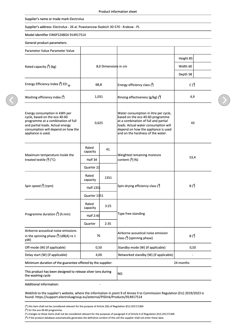 Image de la première page du manuel de l'appareil EW6F5248G4