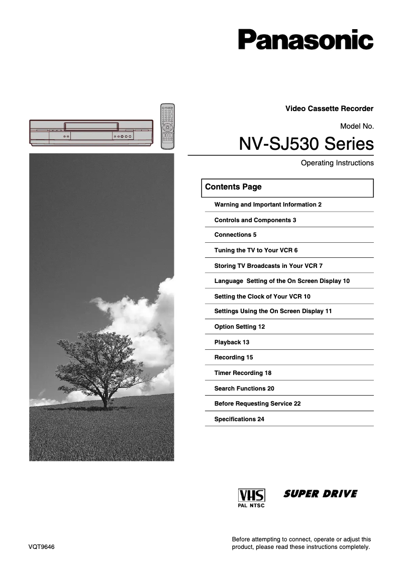 Page 1 de la notice Manuel utilisateur Panasonic NV-SJ530